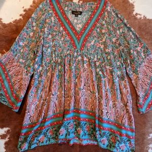 Suzanne Betro Boho Floral V-Neck Babydoll Tunic